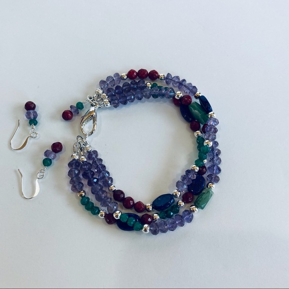 HAND CRAFTED BRACELET EARRINGS Sundance Lapis Lazuli Amethyst Gold Charm NWT - Picture 3 of 12